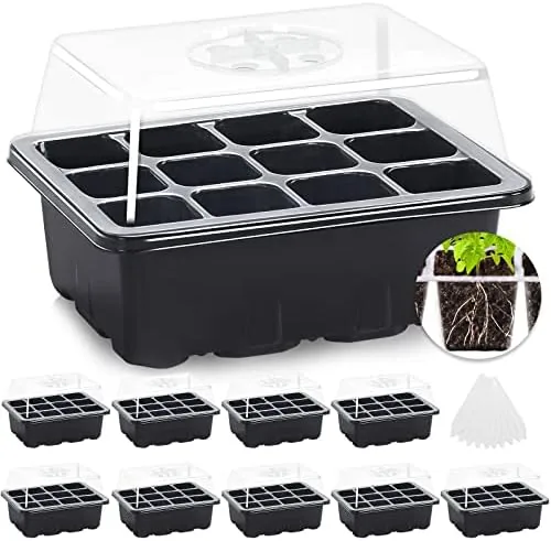 mixc 10 pack seed starter tray 120cell stater kit with humidity dome black