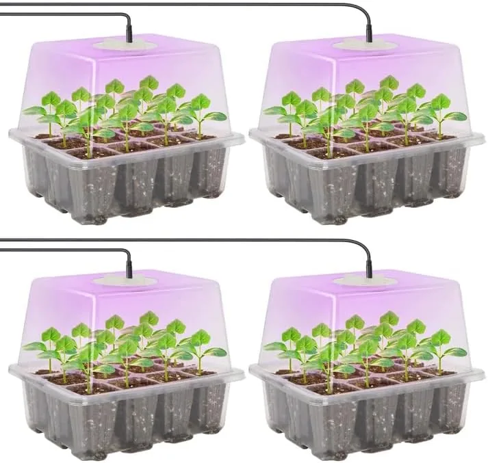 mixc 4 pack seed starter kit with grow light humidity dome transparent