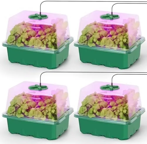 mixc 4 pack seed starter kit with grow light vented humidity dome green