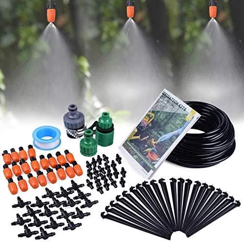 mixc 50ft drip irrigation system misting system with 20 adjustable nozzles
