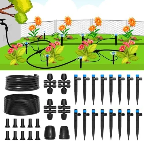 mixc drip irrigation systemquick connector garden watering system automatic sprinkler system kit for lawn raised bed greenhouse plant watering system 16ft main tube 79ft 14 tube
