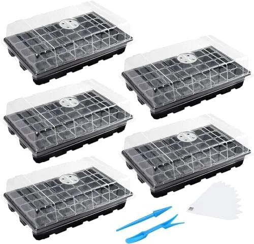 mixc seedling trays seed starter tray 5 pack mini propagator plant grow kit greenhouse with humidity vented domes and base for seeds starting 40 cells per tray total 200 cells black